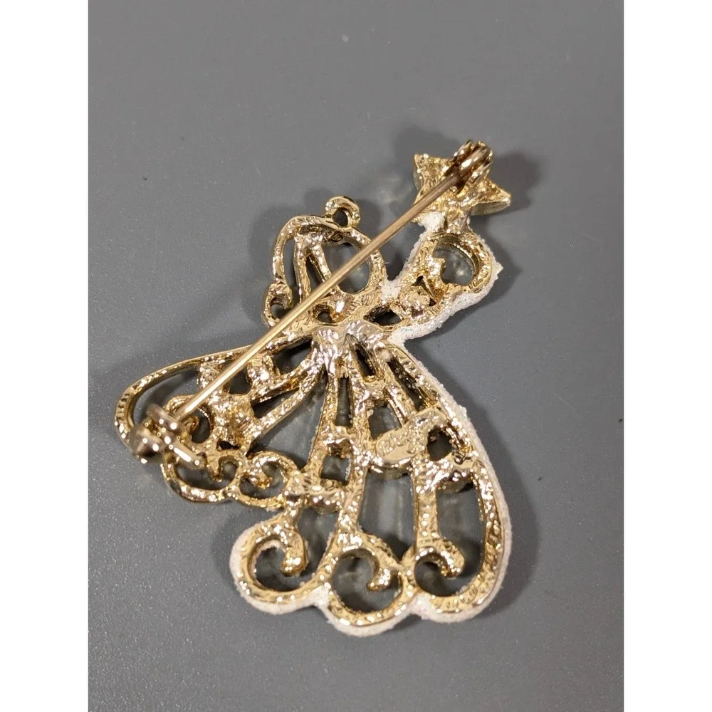Danecraft Angel Brooch Gold‎ Tone White Aurora Borealis Crystal Pin